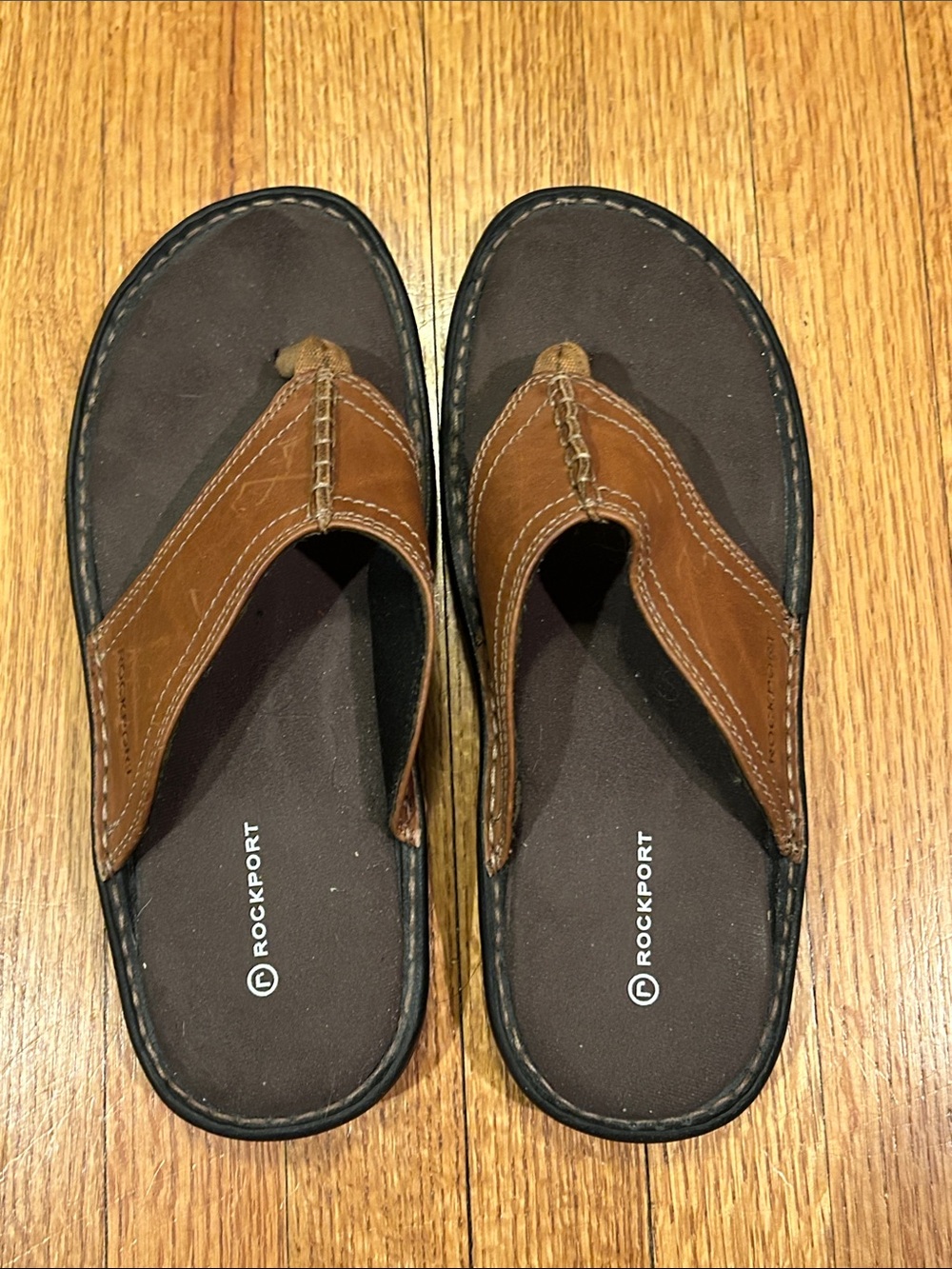 Rockport Brown and Black Men’s Leather Flip-Flops  - Size 11